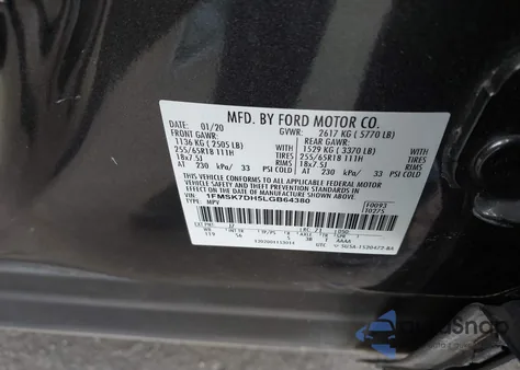 2020 Ford Explorer Xlt из США, поврежденный, VIN 1FMSK7DH5LGB64380